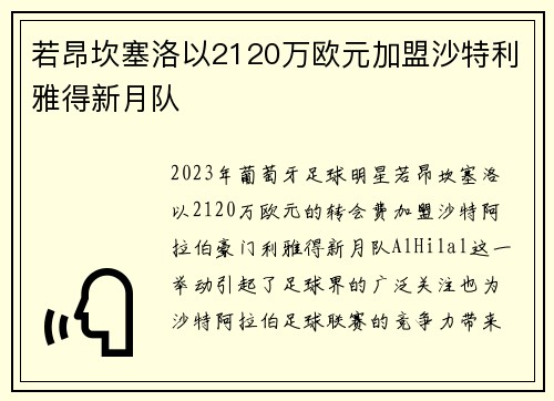 若昂坎塞洛以2120万欧元加盟沙特利雅得新月队